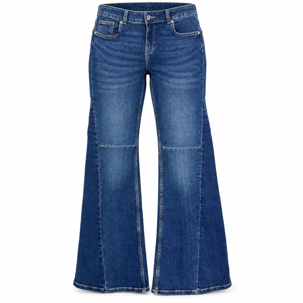 H&M Divided Y2K Flare Jeans Low Rise Seamed Bell Bottom 70s Boho Medium Wash 12